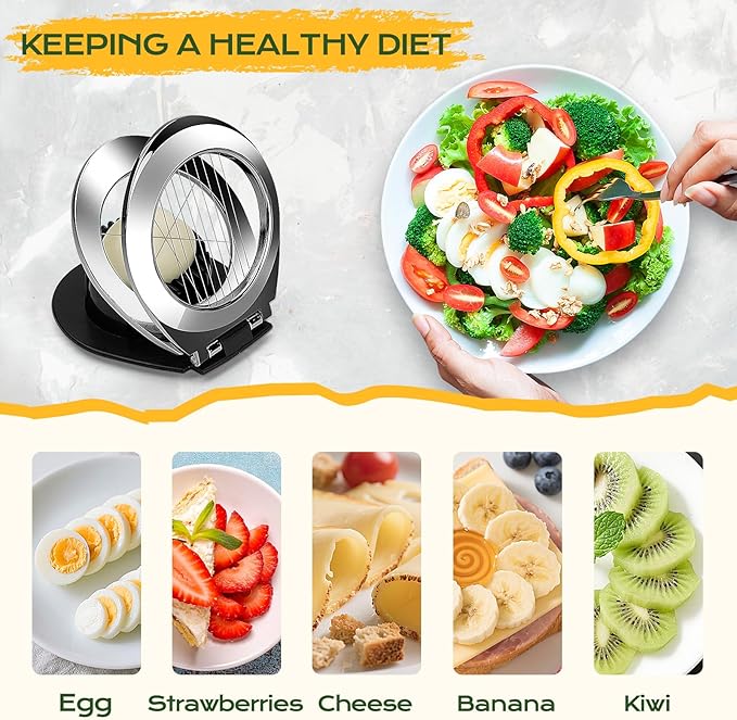 BIBURY Egg Slicer for Hard Boiled Eggs - Heavy Duty Stainless Steel Egg Cutter with 3 Slicing Styles for Eggs, Strawberries, Mushrooms - Easy to Clean & Dishwasher Safe
