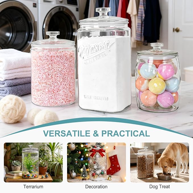 Ritayedet 1.5 Gallon Glass Cookie Jars 2 Packs, Large Flour Sugar Container with Lid for Candy, Flour, Sugar, Coffee, Wide Mouth Mason Jar with Scale Marking for Sourdough Starter, Dog Treat Jar