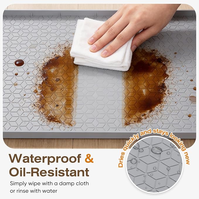 TRZZ Silicone Waterproof Under Sink Mat 34" x 22", Drip Tray and Cabinet Liner for Kitchen and Bathroom, Prevents Water Damage and Organizes Cabinets (Khaki)