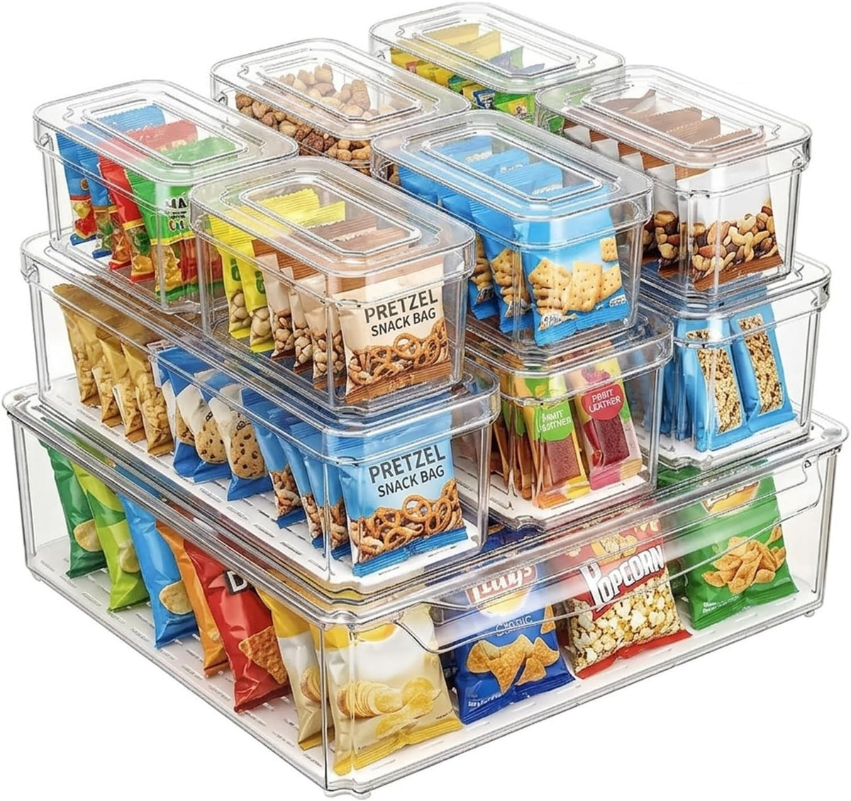 10 Pack Food Storage Organizer Bins, Clear Pantry Containers with Lids