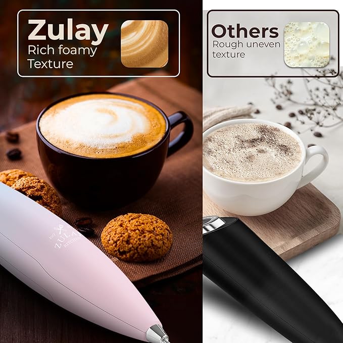 Zulay Kitchen Powerful Milk Frother Wand With Duracell Batteries - Ultra Fast Handheld Drink Mixer - Electric Whisk Foam Maker for Coffee, Lattes, Cappuccino & Matcha - Triple Whisk - Orchid Bloom