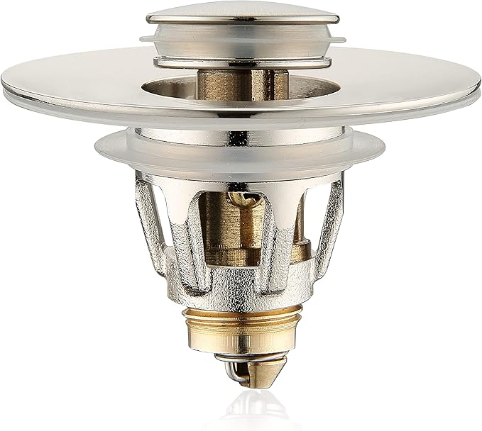 Universal Bathroom Sink Stopper - Bounce Wash Basin Drain Filter, Brushed Nickel Pop Up Drain Stopper, Bullet Core Push Type Sink Stopper, Sink Drain Plug with Anti-Clogging Strainer, for 1.1-1.5 inch
