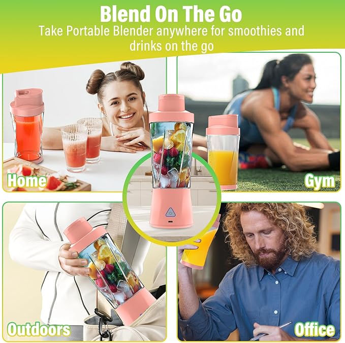 Portable Blender, 360W Personal Blender for Shakes and Smoothies for Kitchen, 24 Oz BPA Free Traveling Juicer Cup and Lid with 6 Blades, Self Cleaning Portable Juicer for Kitchen/Travel/Gym, Pink