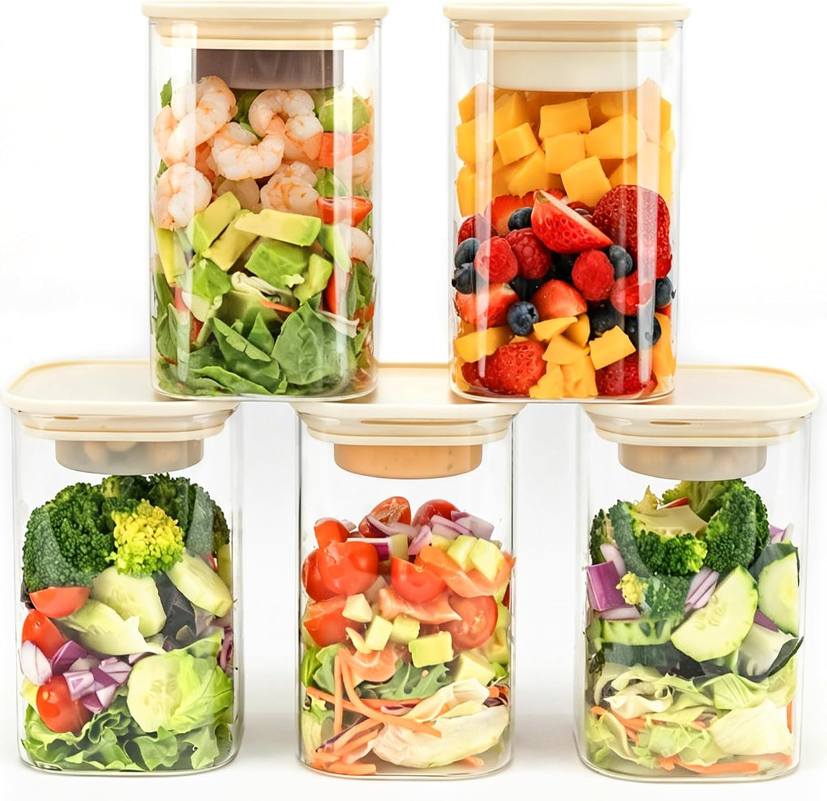 39oz Large Glass Salad Jars with Lids, Meal Prep Containers, 5pcs