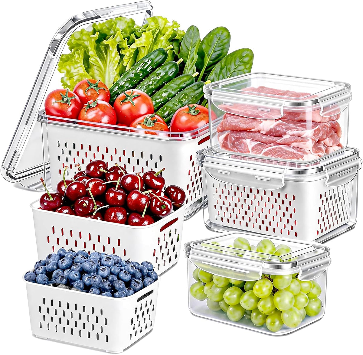 8 Pieces Fruit Storage Container for Fridge with Removable Colander