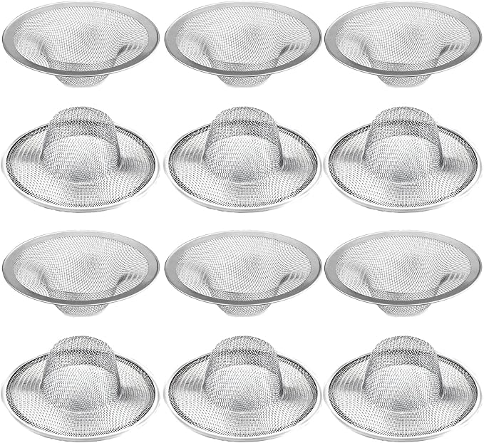 12 pcs Heavy Duty Stainless Steel Slop Basket Filter Trap, 2.75" Top / 1" Mesh Metal Sink Strainer,Perfect for Kitchen Sink/Bathroom Bathtub RV Wash Basin Floor Drain Balcony Drain Hole