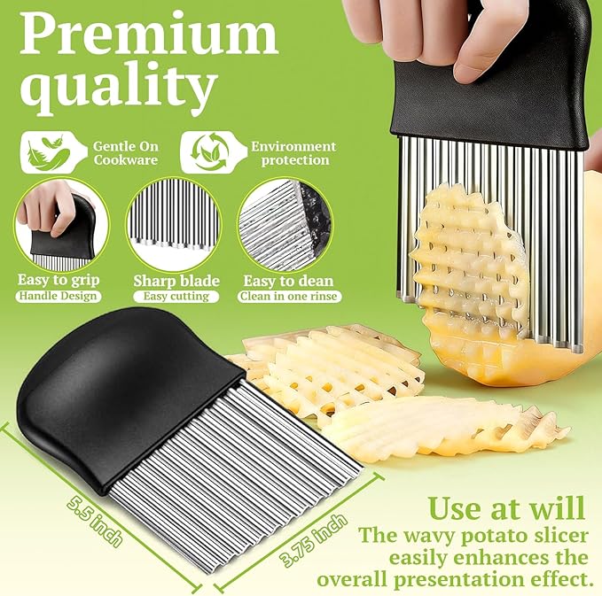 JAYVAR Crinkle Cutter, French Fry Cutter for Potatoes Stainless Steel Potato Carrot Chip Vegetable Crinkle Wavy Slicer