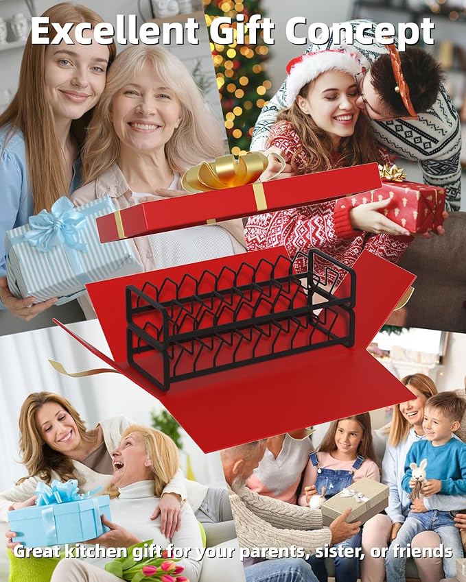 Plate Organizer for Cabinet (2-Pack),Kitchen Dish Rack Organizer for Cabinet Countertop Drawer Space Saver，8 Slots Vertical Plate Holder Storage Rack, Housewarming Kitchen Gifts for Women (Black)