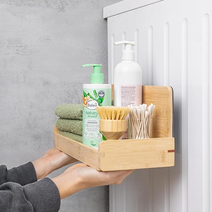 Bamboo Magnetic Shelf for Fridge, 6" Deep Magnetic Spice Rack for Refrigerator, Kitchen Organization Spice Rack Organizer, Heavy Duty 20LB Large Capacity