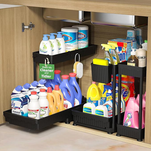 3 Pack Multi-Purpose Pull-Out Storage Organizers, Black, 12.85 Inches