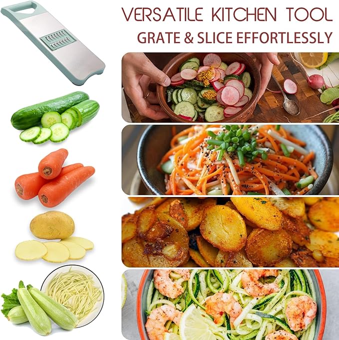 NACOLUS 3-Blade Mandoline Slicer for Kitchen,Stainless Steel Slicer Vegetable Cutter, Carrot Shredder, Kitchen Grater(Seafoam green, 3-in-1)