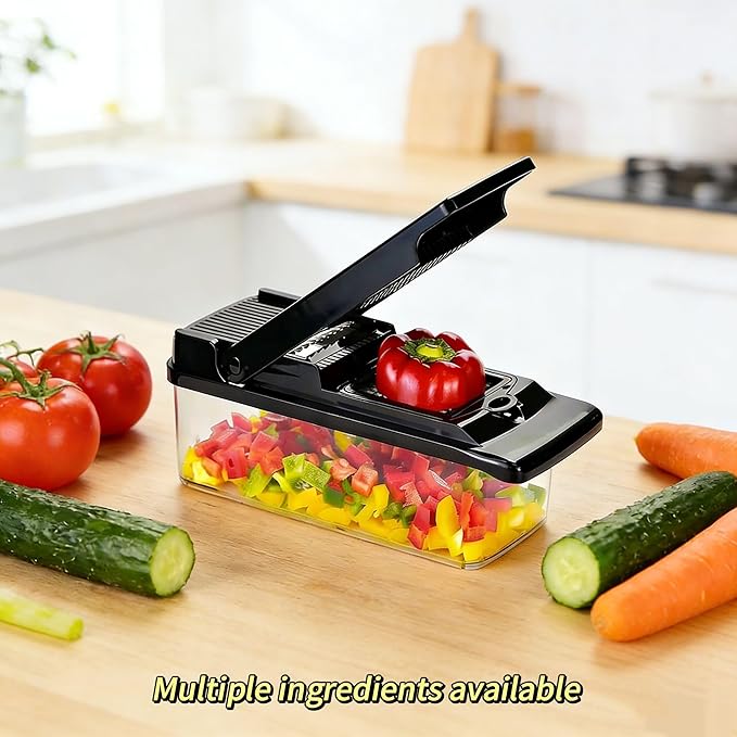 Hand‑Press Vegetable Chopper with Container – Manual Multi‑Blade Food & Onion Chopper, Premium Vegetable Cutter Manual for Kitchen Meal Prep
