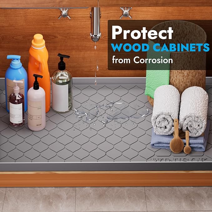 Winisok Silicone Under Sink Mat 19" x 19", kitchen Essentials and Gadgets, Shelf liner and Cabinet Protector, Home Organizers and Storage, Waterproof Bathroom Tray