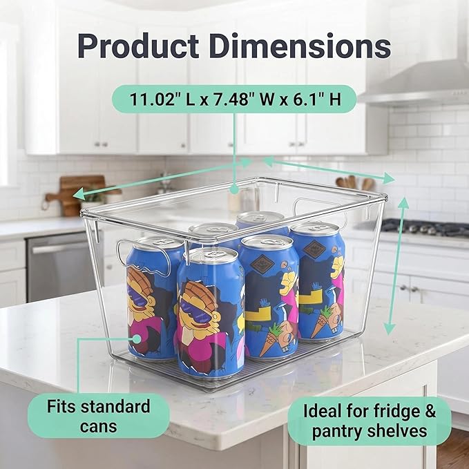 YAN & HIN 8 Pack Clear Storage Bins with Lids, Stackable Plastic Organizer Bins with Handles, Pantry Organizers and Storage for Kitchen Cabinet, Fridge, Bathroom, Closet and Shelf Organization