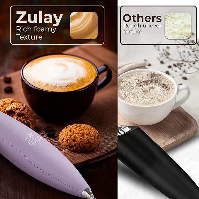 Zulay Kitchen Powerful Milk Frother Wand With Duracell Batteries - Ultra Fast Handheld Drink Mixer - Electric Whisk Foam Maker for Coffee, Lattes, Cappuccino & Matcha - Triple Whisk - Orchid Lilac
