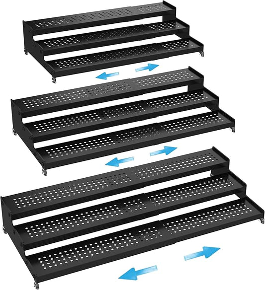 Expandable Spice Rack organizer with 3-Tier step shelf, 3PACKS/BLACK