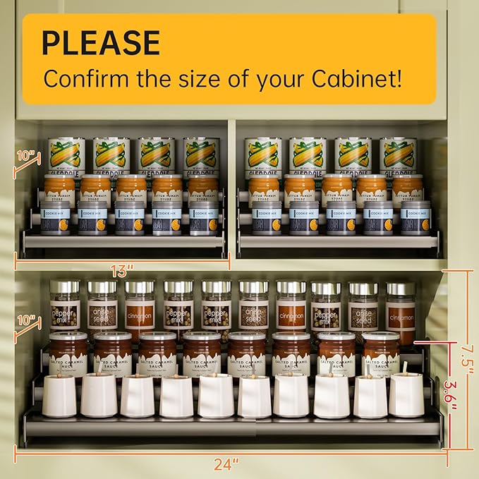 Expandable Carbon Steel Spice Rack Organizer for Pantry, Adjustable 3-Tier Ladder Shelf,Holds Up to 24 Cans,Kitchen Countertop Organizer, Rustproof Storage Rack for Spices, Cans, Sauces & Dry Goods