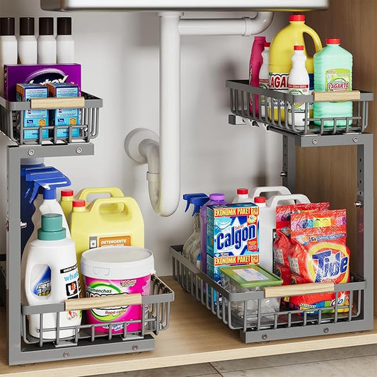 Under Sink Organizer Storage for Families, Gray,2 Pack