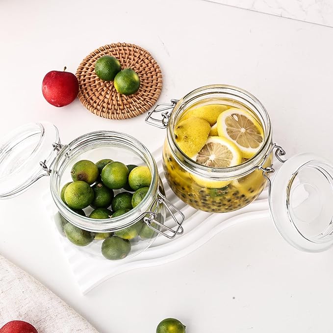 6 Pack 17oz Mason Glass Jars with Clamp Lids, Large Clear Airtight Food Storage Containers, Glass Canisters for Coffee, Sugar, Flour, Pasta, Spices, BPA-Free