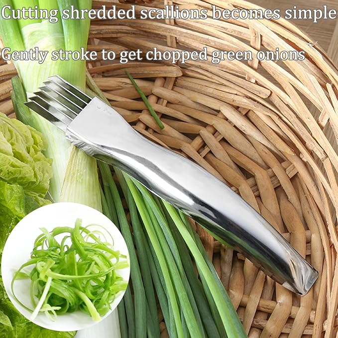 Kitchen Scallion Cutter Shred Knife with Stainless Steel Scallion Cutter Green Onion Cutter Slicer, Garlic Cutter Shredder, and Food Speedy Chopper Tool for Kitchen Restaurant Hotel