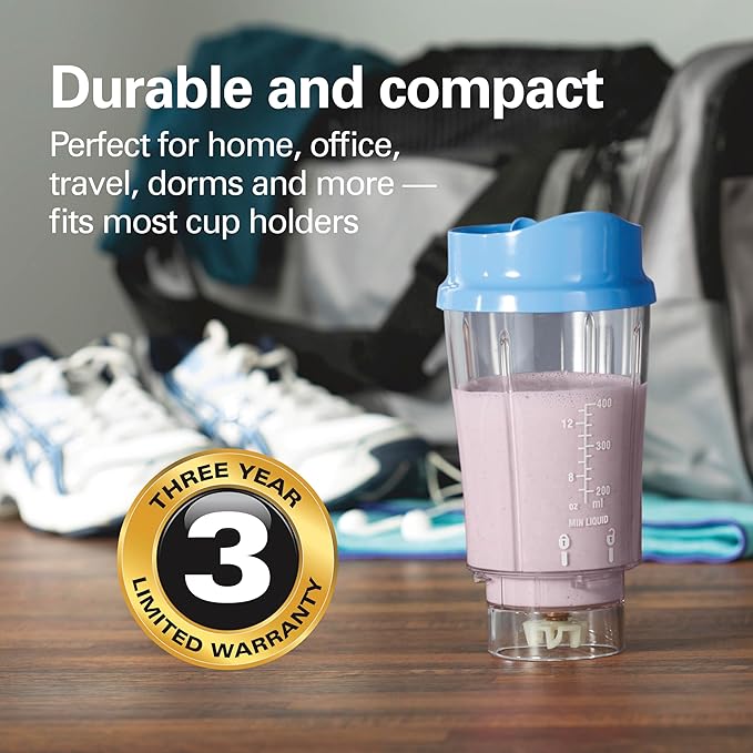 Hamilton Beach Portable Blender for Shakes and Smoothies,14 Oz BPA Free Travel Cup & Lid,Durable Stainless Steel Blades,Personal Smoothie Blender,Tranquil Blue (51172),(Pack of 4)