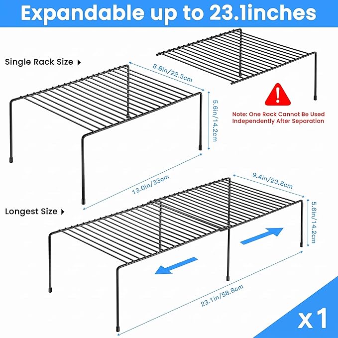 Tomorotec Expandable Shelf Organizer for Kitchen Countertop, Metal Cabinet Pantry Shelf, Spice Rack Organizer, Space Saving Non Slip Rustproof, Black