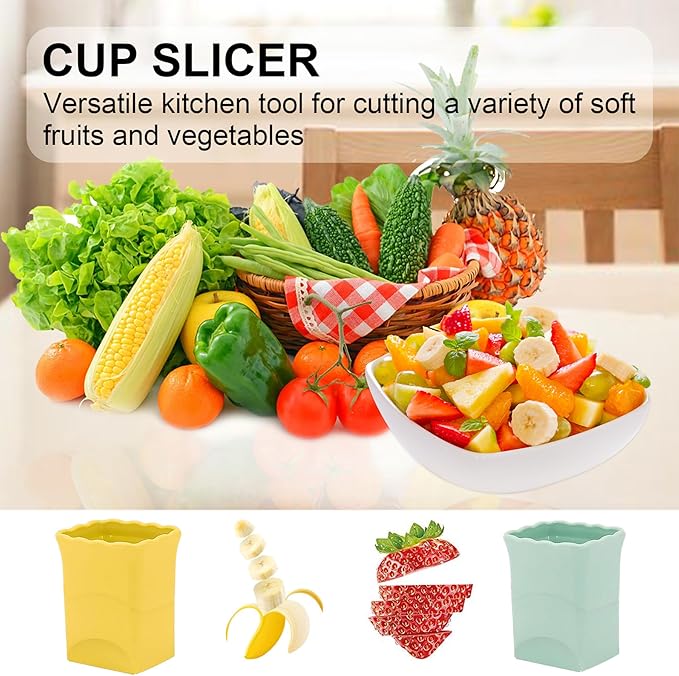 quskay 2-Pack Strawberry Slicer Cup Cutter: Fruit Cup Cutter Slicer Cup Chopper for Strawberries Egg Banana Slicer Quickly Making Fruit Vegetable Salad Strawberry Cutter Mini Slicer Kitchen Gadget
