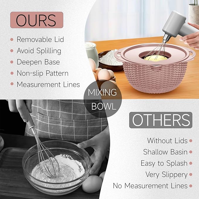 4-1 Colander with Bowl & Spoons Set - Food Strainer with New Upgraded Graters & Spoons - Colanders for kitchen(Patented) - Strainer for Fruit Pasta Veggie, Funny Presents for Women, Pink