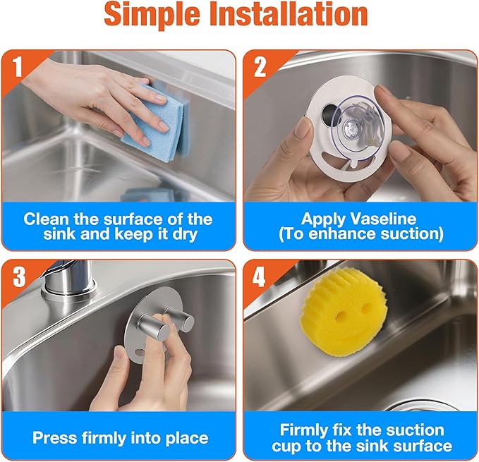 Smiley face sponge holder, kitchen Sink Caddy Organizer with Suction cup,Made of rust-proof aluminum that never rusts for Mommy & Daddy Sponges silvery (1-Pack）