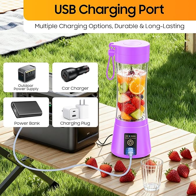 Portable Blender for Smoothies & Shakes - Cordless Personal Size Blender with 6 Blades, 380Ml Juice Cup, Lightweight & Rechargeable, Freshly Squeezed for Picnic/Sports/Office
