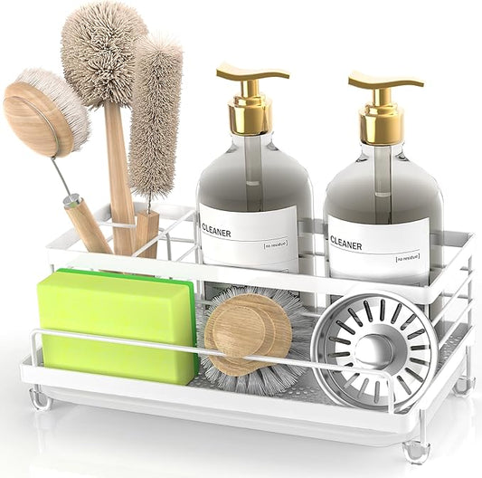 Cisily Sink Caddy Organizer, Kitchen Sink Accessories with Drip Tray