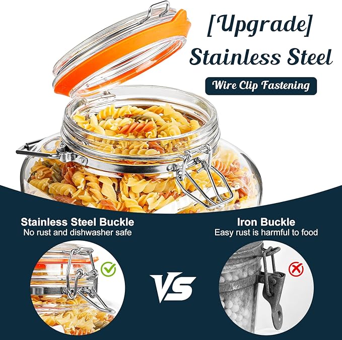 2 Pack Square 1 Gallon Glass Jar with Airtight Lid, Large Mason Jars Wide Mouth 128 Oz with Scale Marks & Handle, Glass Storage Containers with Anti-slip Base for Flour, Oat, Wheat, Cookie Jar