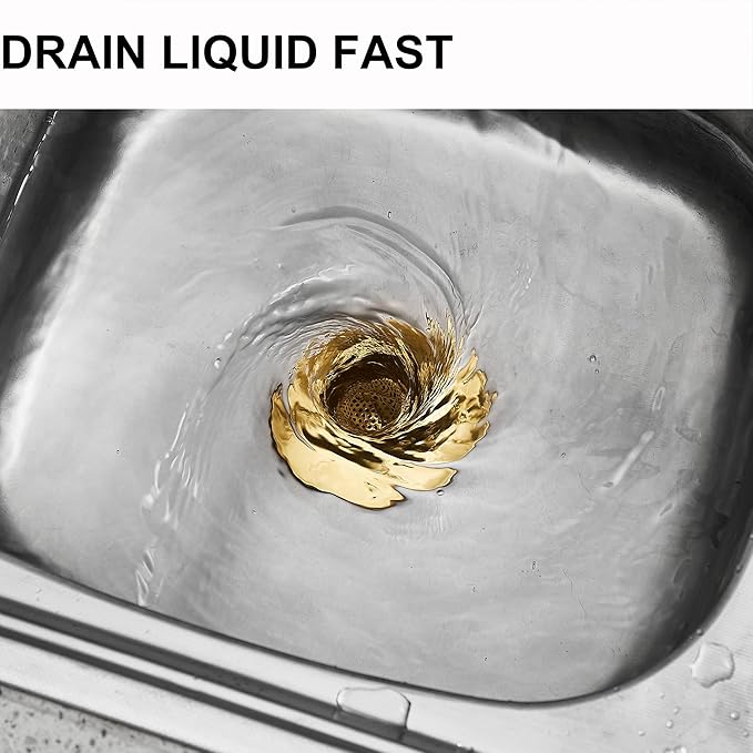 LASSHSWA Kitchen Sink Strainer Stainless Steel, Kitchen Sink Drain Strainer, Gold Sink Strainers for Kitchen Sinks with Large Wide Rim 4.5" Diameter (2 PCS)