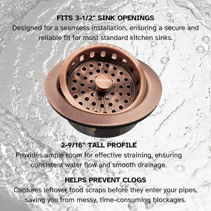 Westbrass D214-11 3-1/2" Post Style Large Kitchen Sink Basket Strainer, Antique Copper