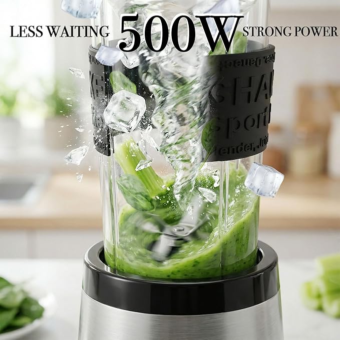Portable Personal Blender Cup & Food Processor, small blender 20oz Travel Cup with To-Go Lid for Smoothies, Shakes, Frozen Fruit & Baby Food, 500W BPA-Free Black