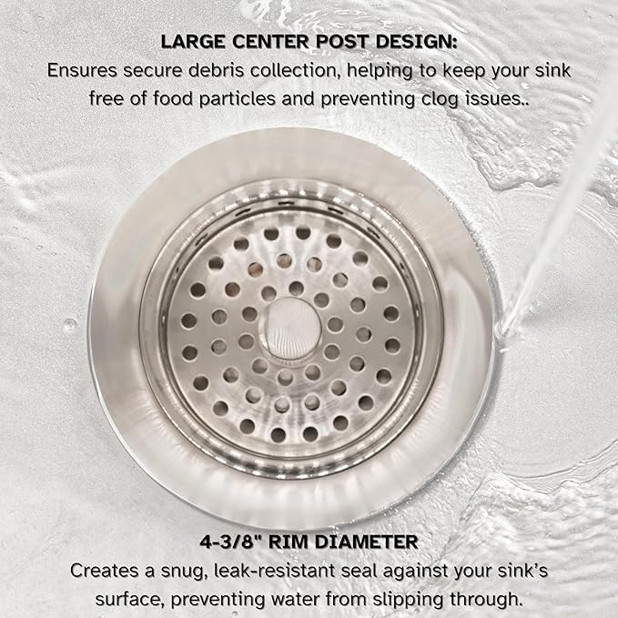 Westbrass A2165-07 4-1/4" OD Post Style Large Kitchen Basket Strainer with Waste Disposal Flange and Stopper Drain Set, Satin Nickel