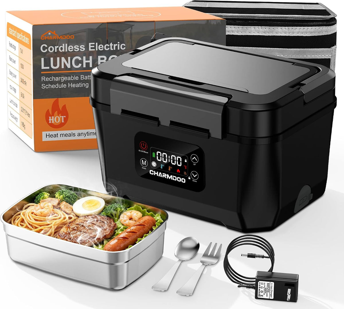 Cordless Electric Lunch Box for Adults, 24000mAh Rechargeable Food Warmer