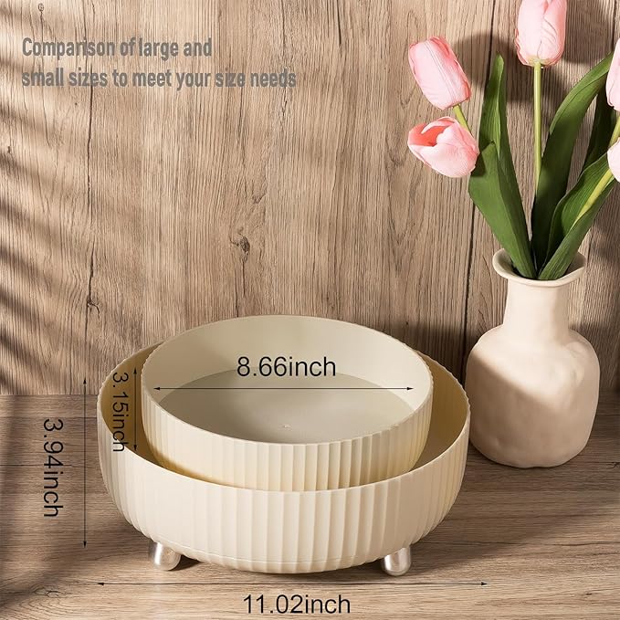 Anyoifax Makeup Perfume Organizer Tray 360 Degree Rotating Lazy Susan Skincare Lotion Organizer Spinning Cosmetics Storage for Dresser, Vanity, Bathroom Countertop, Large Beige