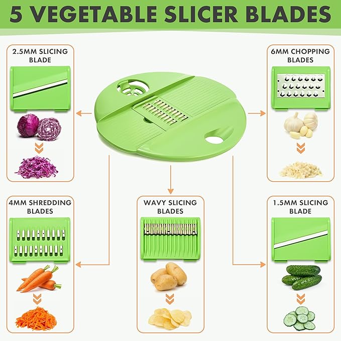 5-in-1 Salad Spinner Large with Lid Vegetable Washer and Dryer Fruit Cleaner Vegetable Chopper & Slicer with 5 Blades, 5 Qt Lettuce Spinner Strainer Shredder Bowl Egg Yolk Separator for Easy Meal Prep