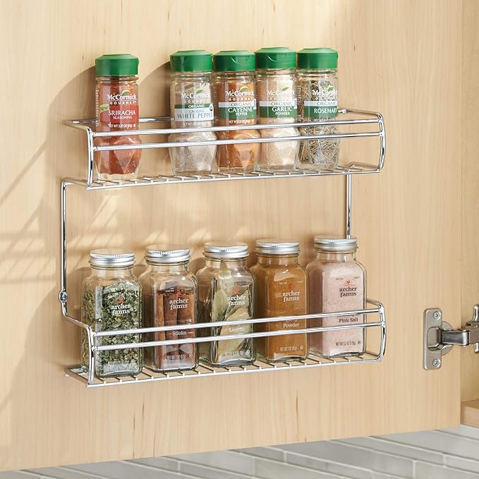 InterDesign Classico 2-Shelf Wall Mount Spice Organizer Rack for Kitchen Storage - Chrome