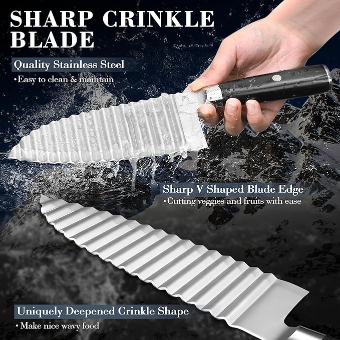 Dragon Creek Crinkle Cutter Knife - Wavy Chopper Potatoes Crinkle Fry Cutter for Vegetable Fruits Fun Carrot Chip Slicer Christmas Thanksgiving Gift Idea Stainless Steel