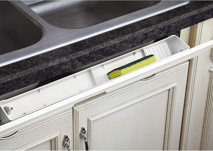 Rev-A-Shelf 30" Plastic Tip-Out Tray Organizer for Sink Base Cabinets, Home Kitchen and Bathroom Organization, Min Opening Width of 32.75", White, LD-6591-30-11-1