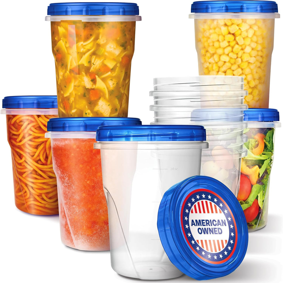 32oz Plastic Containers with Twist Top Lids (6 Pack), Quart Freezer Containers with Lids for Leftover Food, Airtight Reusable Soup Containers, Microwave and Dishwasher Safe