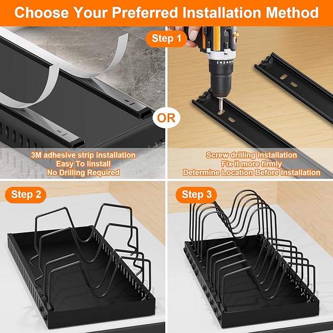 FLSEPAMB Pots and Pans Organizer for under Cabinet 2 Pack 10-Tier Pot Pull Out Cabinet Organizer Sliding Pot, Cabinet Pull Out Shelves with Two Types of Shelves for Pots, Lids, Bottles and Pans