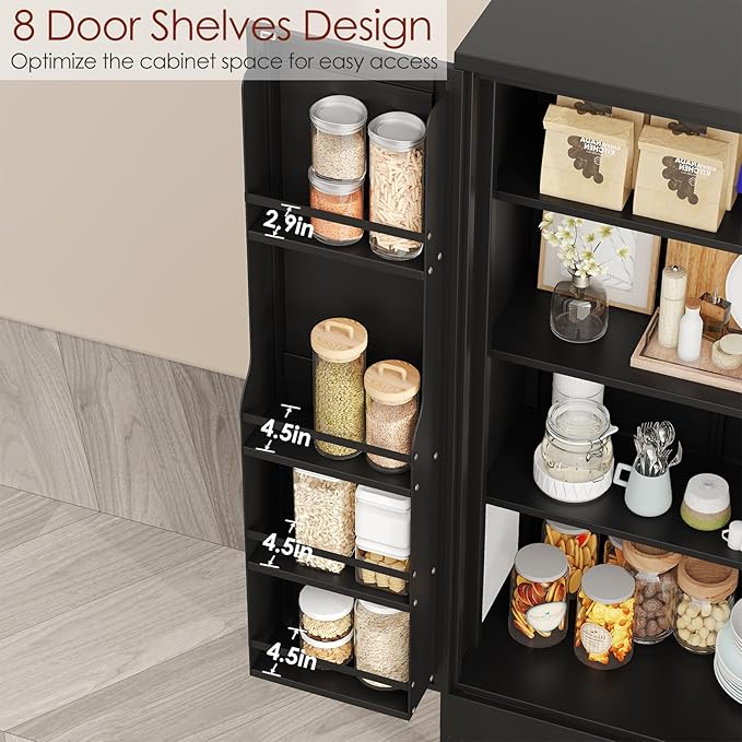 winiowa 51" Metal Kitchen Pantry Storage Cabinet, Pantry Cabinet with Doors and Adjustable Shelves, Steel Storage Cabinet for Kitchen, Dining Room, Living Room-Black