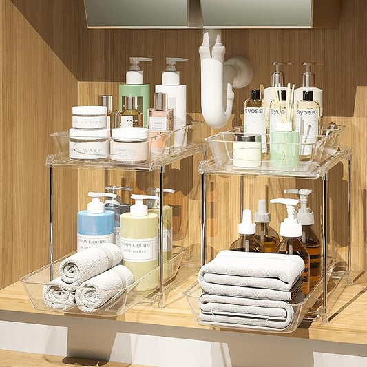Under Sink Organizer, Bathroom Organizers and Storage, Transparent, 2 Pack