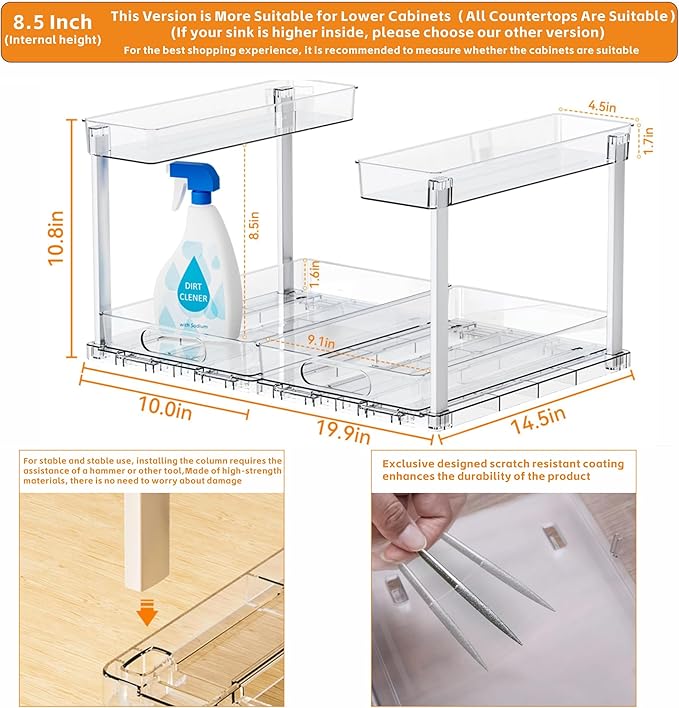 2 Pack 14.5″ Deep Pull Out Under Sink Organizer