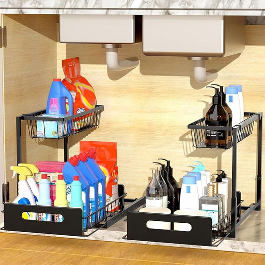 Metal Under Sink Organizer and Storage, 2 Tier Under Sink Organizer