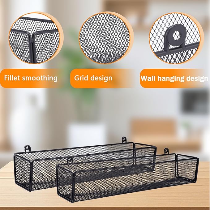 Spice Rack Organizer Wall Mount, 2Pack Spice Organization Storage Shelf,Hanging Storage Baskets Organizer Saving Space for Kitchen,Pantry Doors, Bathroom, Shower, Home Decor,Black