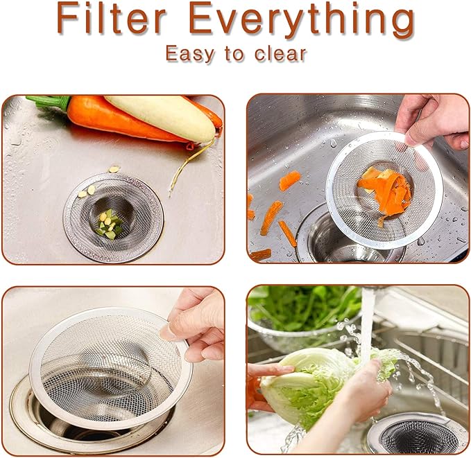 2pcs Heavy Duty Stainless Steel Slop Basket Filter Trap, 2.75" Top / 1" Mesh Metal Sink Strainer Shower Drain Hair Catcher for Kitchen Bathroom Bathtub Wash Basin Floor Balcony Drain Hole, Utility